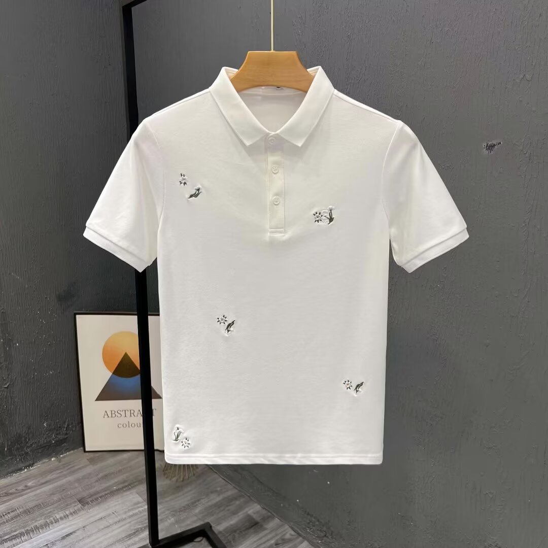 Summer Korean Style High-End Lapel Fashion Polo Shirt Men's Short-Sleeved T-Shirt Slim and Handsome Trendy Brand Half-Sleeved T-Shirt