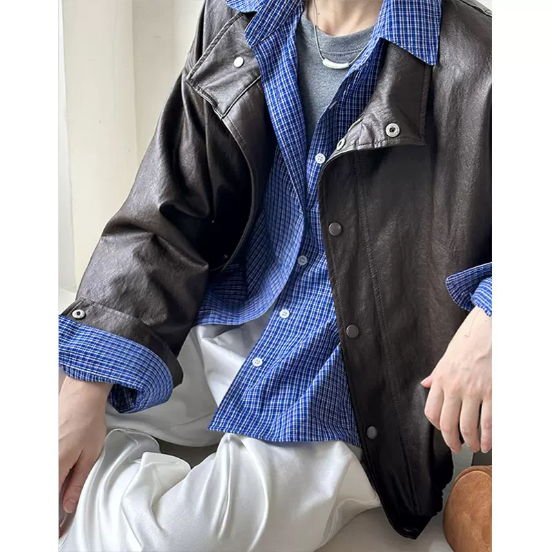 橘芷2025早秋新款上衣慵懒风蓝色格子百搭休闲长袖衬衫女5258