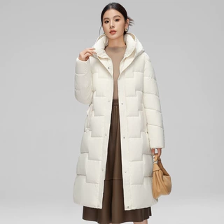 欧美跨境波浪衔缝连帽棉衣女冬季中长款过膝棉服加厚保暖外套