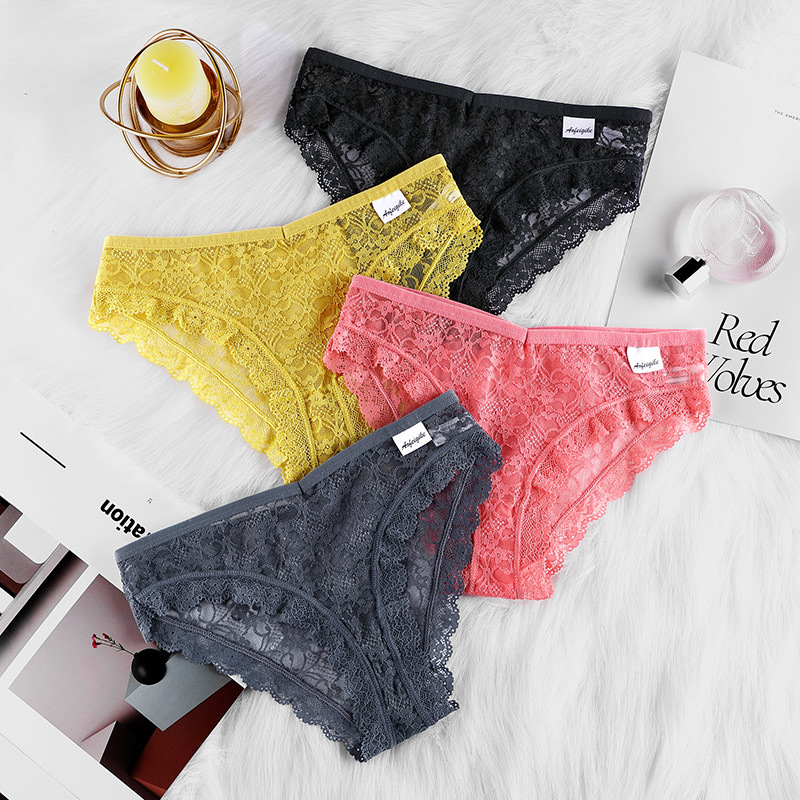 Ropa interior de encaje de las mujeres deseo puro de las mujeres cintura media transpirable sin costuras sexy malla de algodón entrepierna calzoncillos mujeres