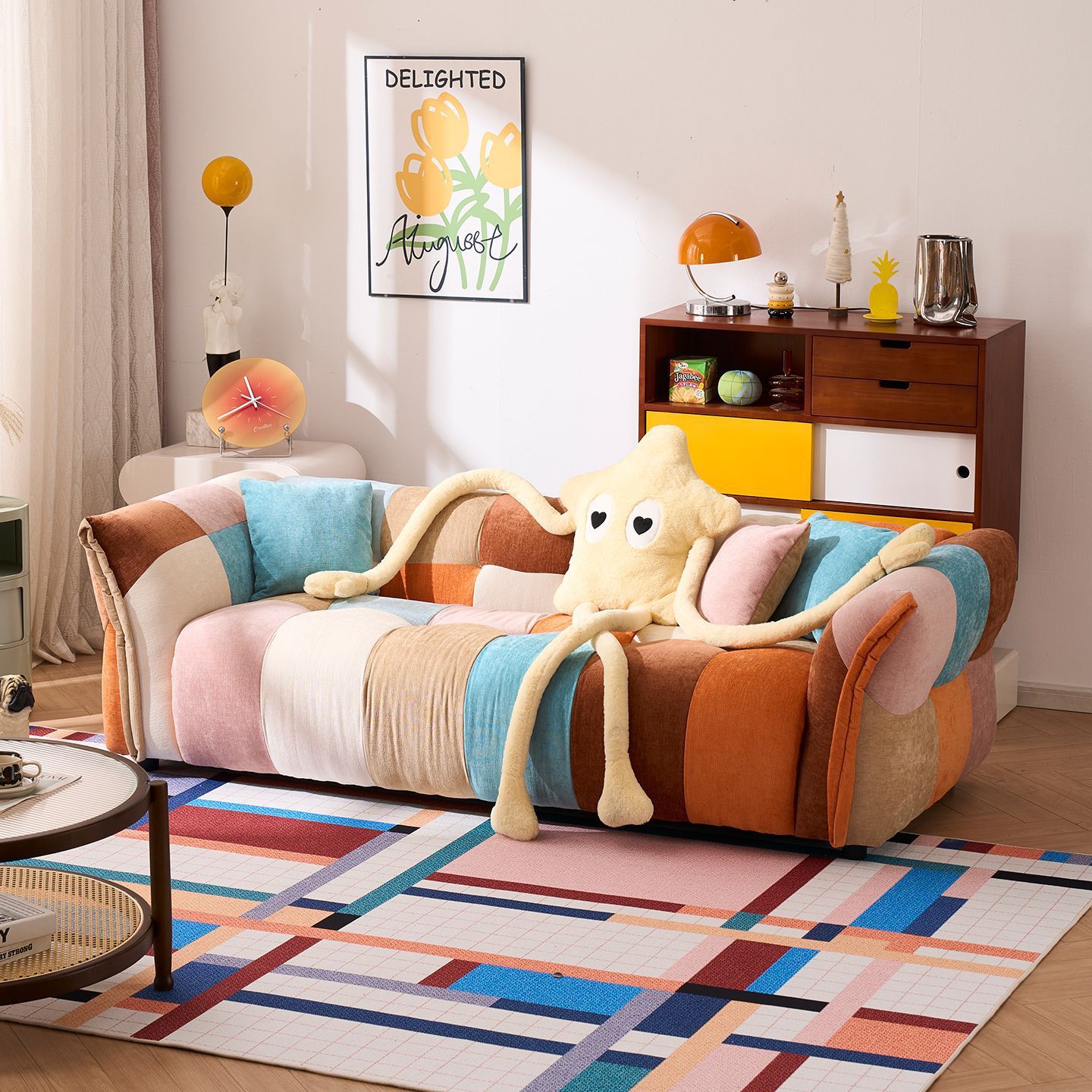 Dopamine Style Rainbow Blind Box Sofa Small Apartment Living Room Internet Celebrity Pixel Color Matching Straight Fabric Petal Sofa