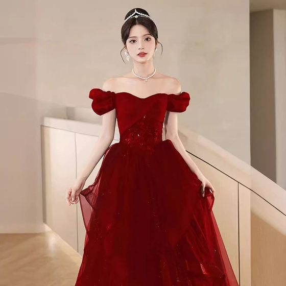 Toasting Dress Bride 2024 New Red Wedding Engagement Evening Dress Light Luxury Niche High-end Summer Princess Style