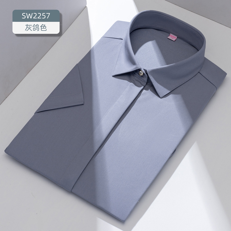 Procesamiento personalizado de puerta cerrada cornisa de fibra de bambú camisa blanca de mangas cortas camisa de trabajo de cuello blanco profesional image 9