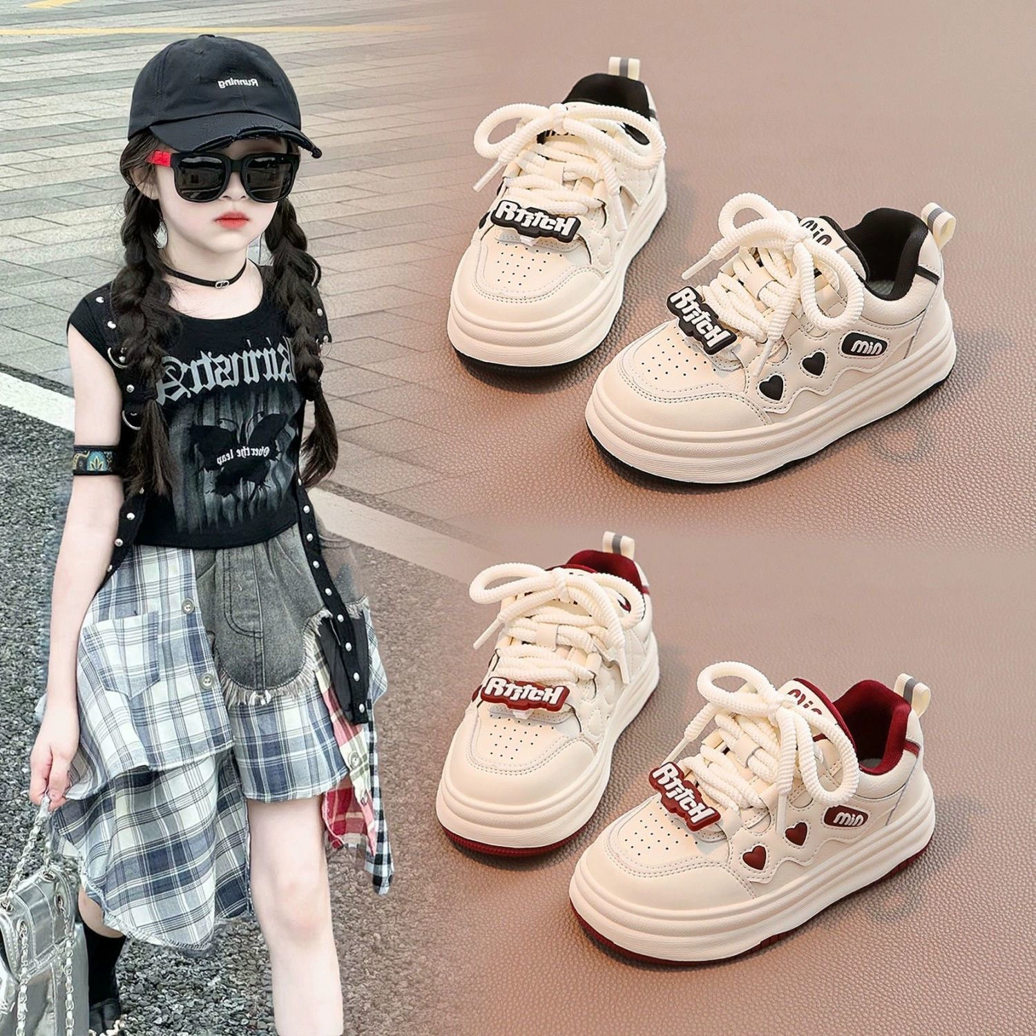 Обувь для девочек Детская спортивная обувь весна и осень 2025 новая повседневная дикая низкая доска обувь для маленьких детей белая обувь