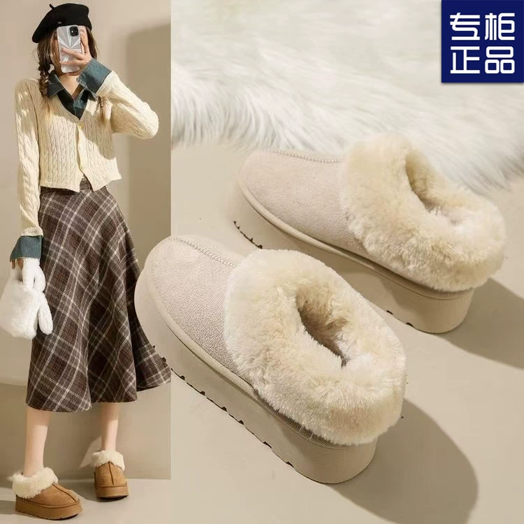2024 новая зимняя толстая подошва для увеличения меха обувь для снега сапоги для женщин низкая банда утолщение снаружи