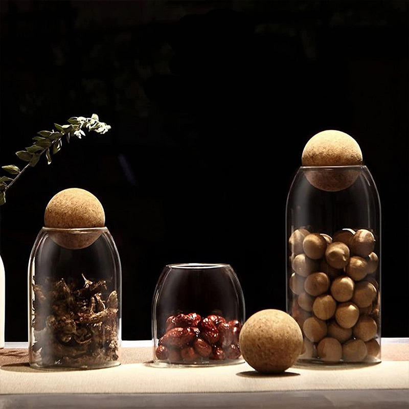 Bola de corcho al por mayor Tarro de vidrio sellado Té de flores y frutas Botella de exhibición de granos de café Botella de almacenamiento de granos de cocina