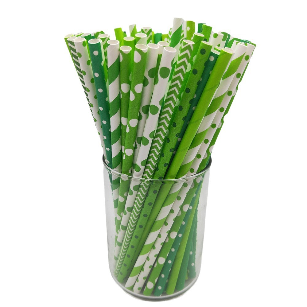 Paja de papel verde paja desechable Kraft papel paja degradable pastel de postre Mesa decoración plug-in bebida paja