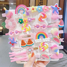 韓版寶寶發夾批發卡通彩虹花朵小女孩兒童發飾套裝糖果色女童發卡