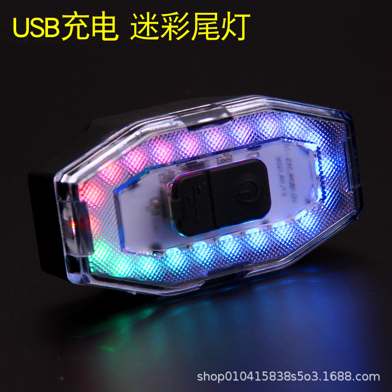 국경 새로운 USB 충전식 테일 라이트 자전거 조명 LED 밝은 밤 빛 다채로운 산악 자전거 테일 라이트 경고등