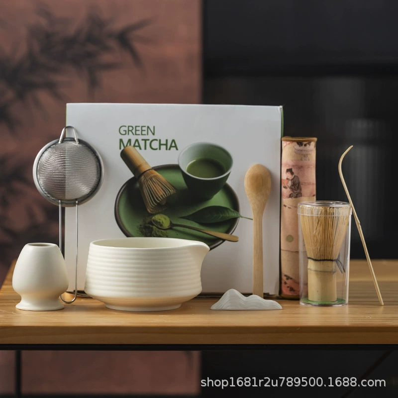 Керамический чайный набор Japanese matcha, 8 предметов, чаша маття и принадлежности, матовые цвета