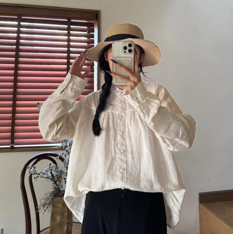 Spring New Women's Button-Down Shirt, Pure Linen Doll Collar Button-Down Shirt, Simple, Elegant and Versatile Spring New Women's Button-Down Shirt, Pure Linen Doll Collar Button-Down Shirt, Simple, Elegant and Versatile