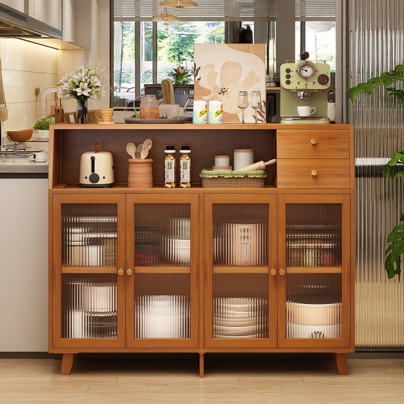 Kitchen Sideboard Corner Shelf Against the Wall Integrated Storage Cabinet Bamboo Tea Simple Dustproof Eating Multi-Functional Storage Cabinet