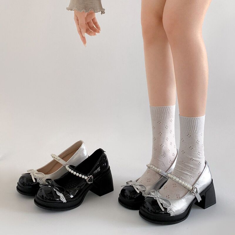 Summer Mary Jane Shoes for Women, Chunky High Heels, Suitable for Pairing with Skirts, Chanel-Style Small Leather Shoes, 2026 New Model, Thick-Soled