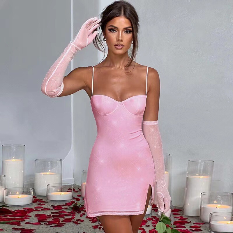 Aliexpress Amazon 2024 Autumn/Winter New Style Slim Fit Slit Sexy Women's Short Dress with Gloves Aliexpress Amazon 2024 Autumn/Winter New Style Slim Fit Slit Sexy Women's Short Dress with Gloves