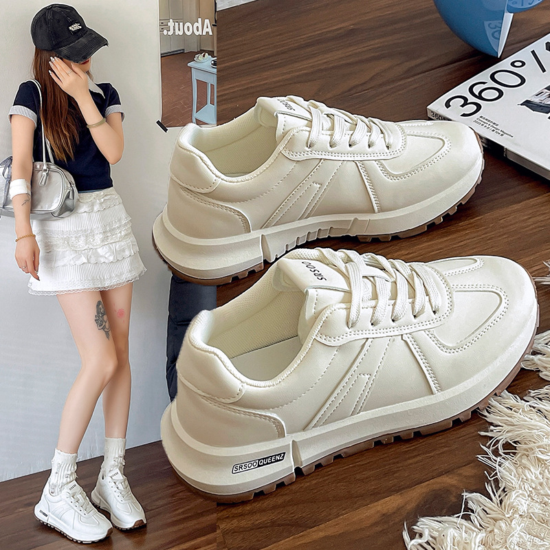复古时尚百搭厚底小白鞋女款2025新款秋季增高运动休闲阿甘德训鞋