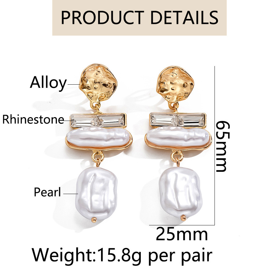 19g Weight 1 Pair Elegant Streetwear Geometric Irregular Imitation Pearl Alloy Rhinestones Drop Earrings