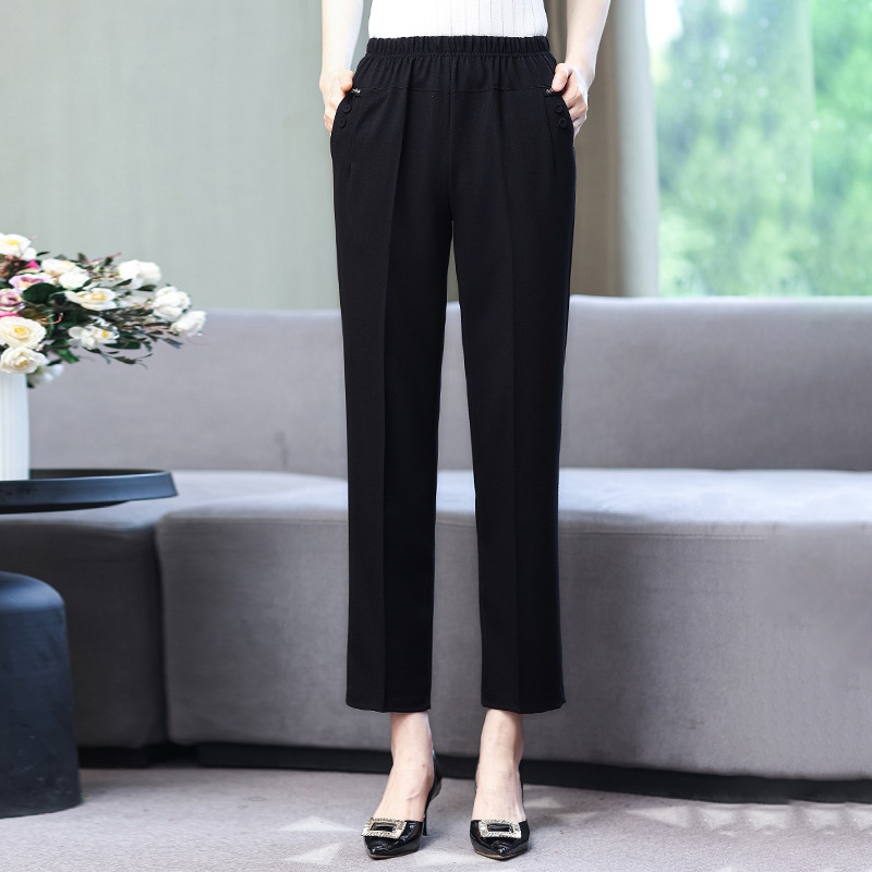 Mother's Long Pants Middle-aged and Elderly Linen Women's Wide Elasticated Casual Straight Cotton and Linen Women's Pants Thin Summer Nine Points