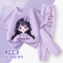 女童夏季薄款洋气纯棉短袖套装2025新款中大童装女孩休闲潮流夏装