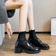 2024 Spring New Genuine Leather Hepburn Coarse Heels Small Leather Shoes Women's Retro High Heels Black Lefu Shoes Single Shoes Large
