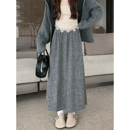Small a-line skirt women's autumn and winter skirt 2024 new gray mid-length skirt loose ins trend