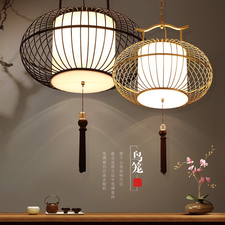 Nuevo estilo chino jaula de Pájaro de Hierro araña retro creativo personalizado olla caliente restaurante linterna estilo chino Casa de Té restaurante lámpara