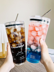 蓋付き大容量ガラス飲料カップ、高機能カップ、ストローカップ、オフィス寮フルーツ卸売