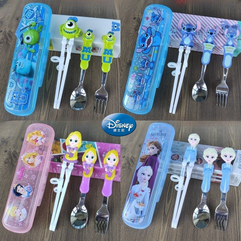 Посуда Disney для кормления, набор из нержавеющей стали, мультяшная практика, палочки для еды, 3D