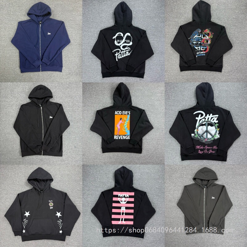 Real Shot of In-Stock Patta American-Style Foreign Trade Trendy Brand Character Pattern Print Ins Foreign Trade Hooded Sweatshirt Top High Street