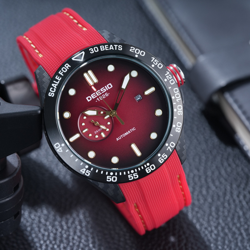 Deesio Brand Carbon Fiber Mechanical Watch for Men, Luminous, Waterproof, Sporty Style, Automatic Mechanical