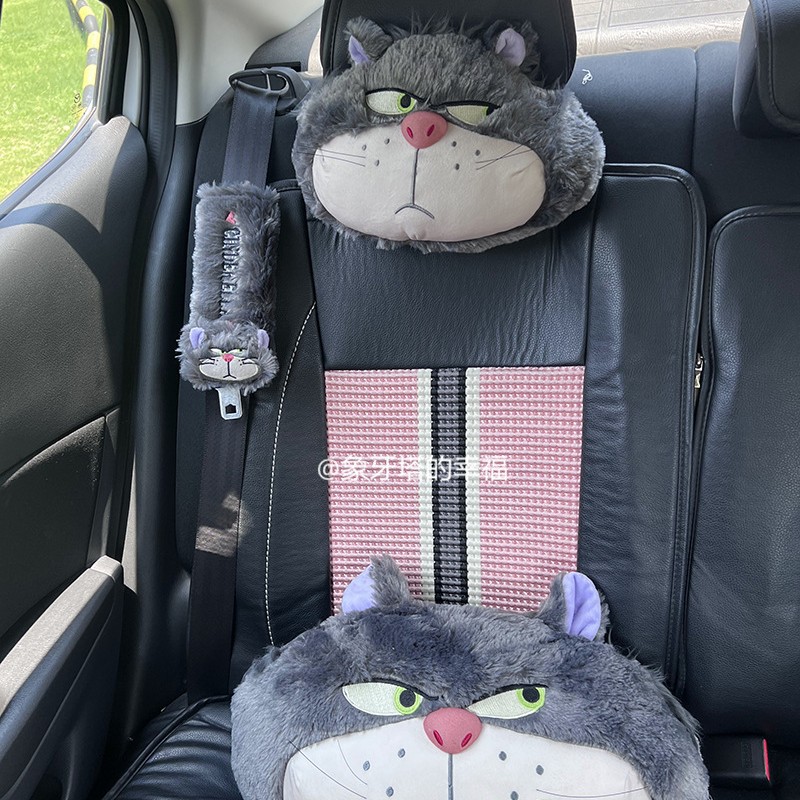 可爱卡通坏猫咪毛绒汽车头枕车载腰靠座椅靠枕安全带车载内饰用