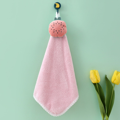 Hangable coral velvet hand towel kitchen bathroom absorbent towel soft breathable cartoon hand towel not easy to fall off