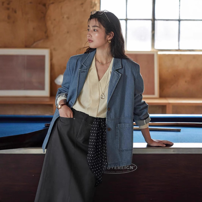 solighter French Denim Suit Jacket Women's Spring Loose Jacket