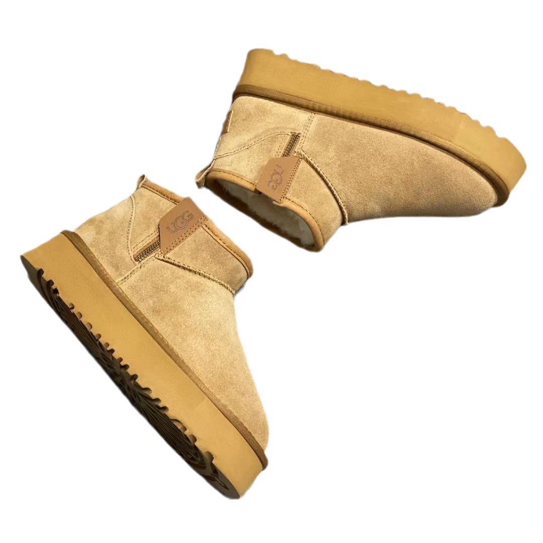 Ankle winter boots, platform sole, high warmth, camel, sizes 35–40