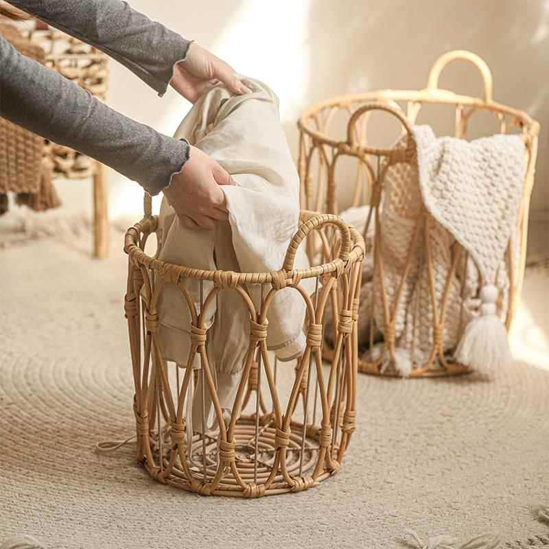 Cesta de almacenamiento de mano hecha a mano para la decoración de la sala de estar, cestas de almacenamiento de ropa sucia