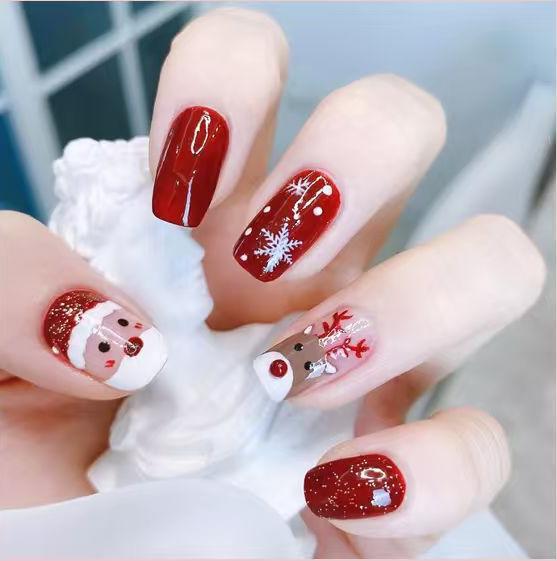 Christmas Deer Style Nail Art Pieces, Removable Cute Fake Nails, Fashionable Short-Lasting Nail Tips for Students Christmas Deer Style Nail Art Pieces, Removable Cute Fake Nails, Fashionable Short-Lasting Nail Tips for Students
