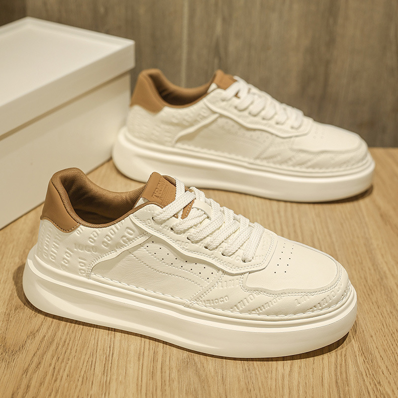 European Men's Shoes, Suit Sneakers, British Style Thick-Soled White Shoes, Spring Breathable Thin Non-Slip Shoes, Trendy Men's Shoes