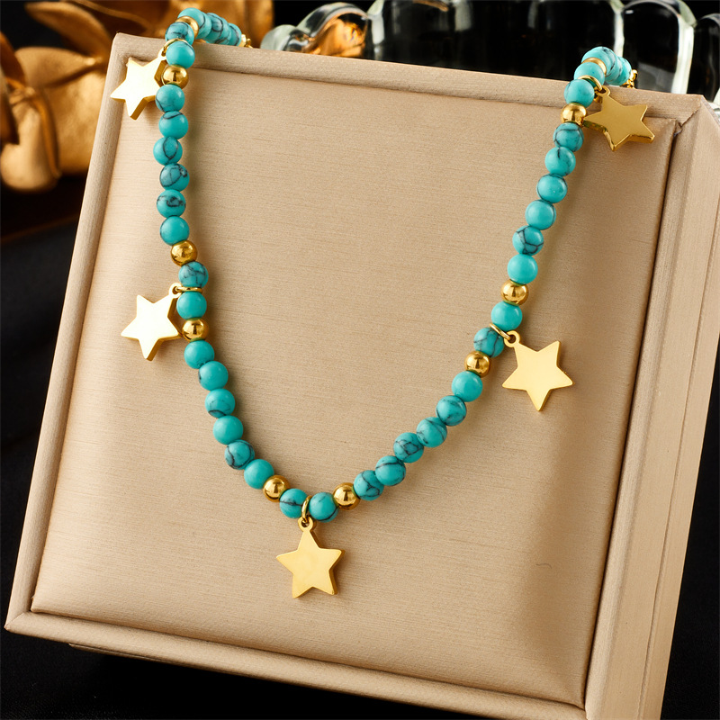 13g Weight Titanium Steel Pendant Material Wholesale Jewelry Simple Style Classic Style Star Titanium Steel Beaded Layered Necklaces