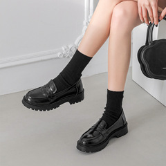 全牛皮~真皮樂福鞋女厚底春秋新款英倫風增高小皮鞋一腳蹬jk單鞋