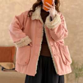 2026冬季新款立体大口的毛毛拼接中式复古盘扣加厚汉麻棉服外套女