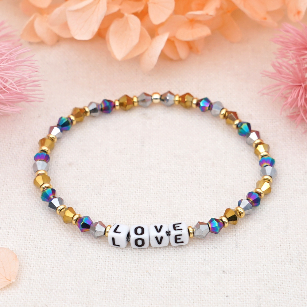 Bohemian Style Color Crystal Letter Beaded Small Bracelet display picture 4