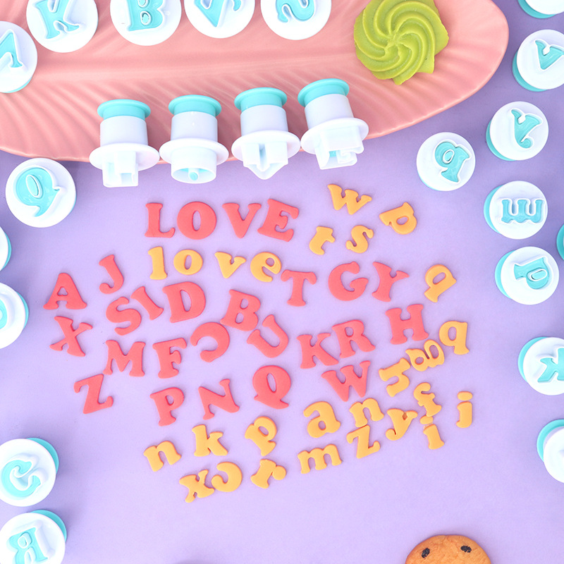 26 letras y minúsculas galletas primavera molde de impresión simulación de molde de flip molde de corte herramientas de horneado