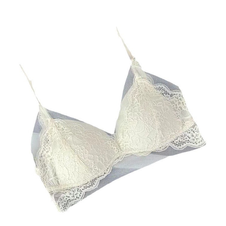 Sexy deseo puro encaje francés espalda expuesta Copa triangular lencería mujer verano espalda sujetador algodón