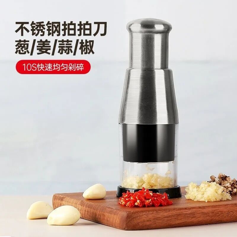 Máquina de ajo especial para cocina con cuchillo de palmaditas alemán, máquina de ajo de acero inoxidable, prensa de ajo manual multifuncional de tecnología negra