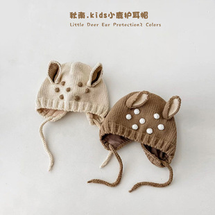 Autumn and Winter Korean Baby Hat Autumn and Winter New Cute Deer Ear Protection Hat Baby Knitted Hat Kidsren's Woolen Hat