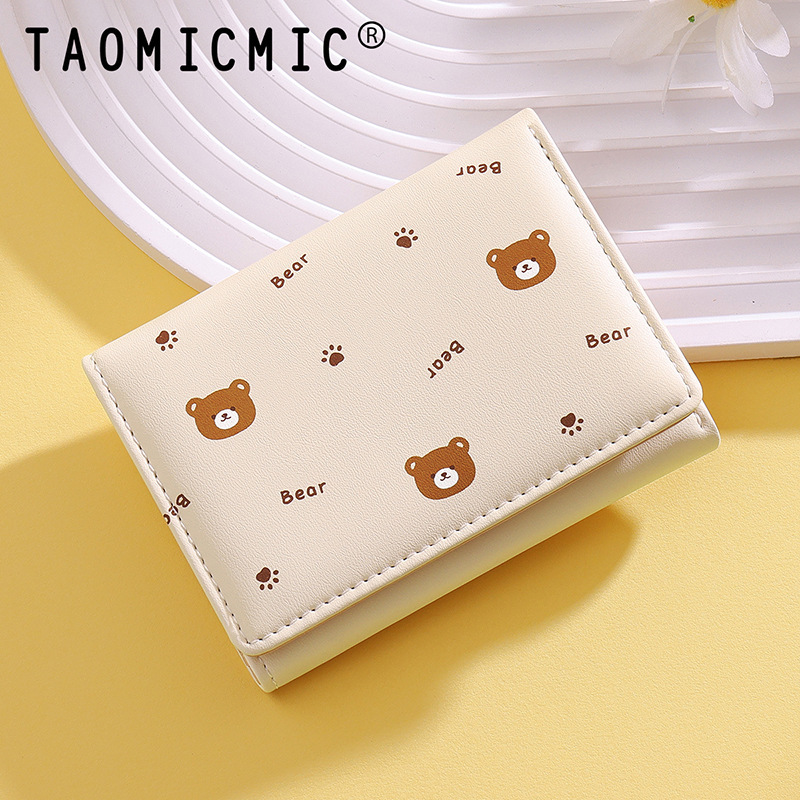 Elegant and cute bear-themed women's wallet in Korean style, short and fresh design, card holder wallet