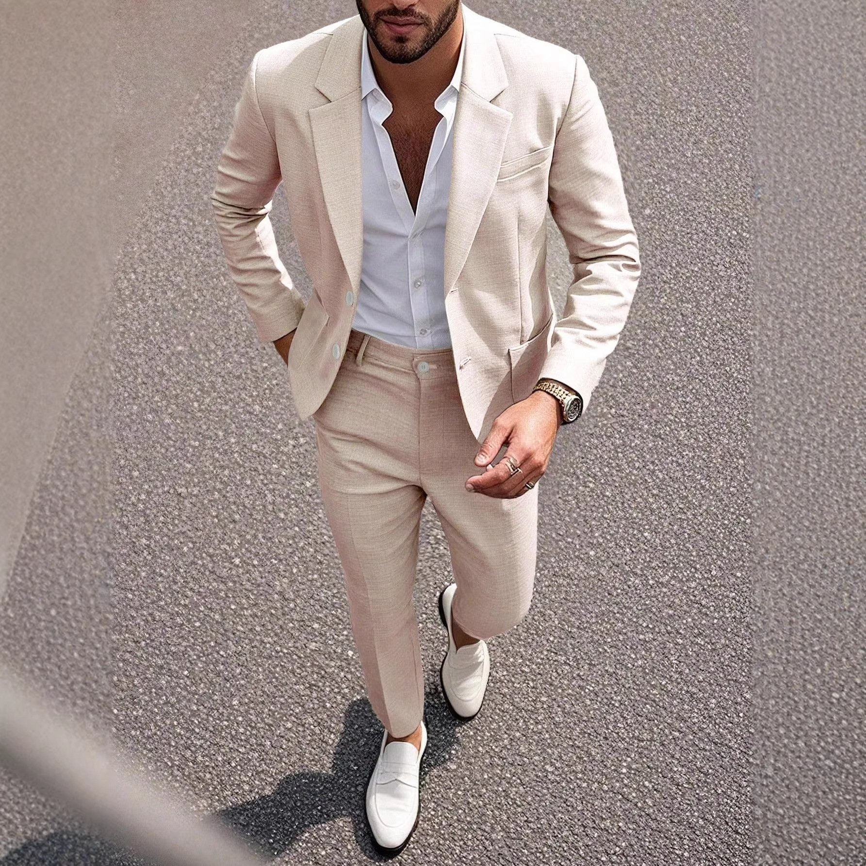 2026 Spring/Summer Cross-Border European And American Men's Set, Solid Color Elegant Banquet Dress, Light Business Suit_voghion.com