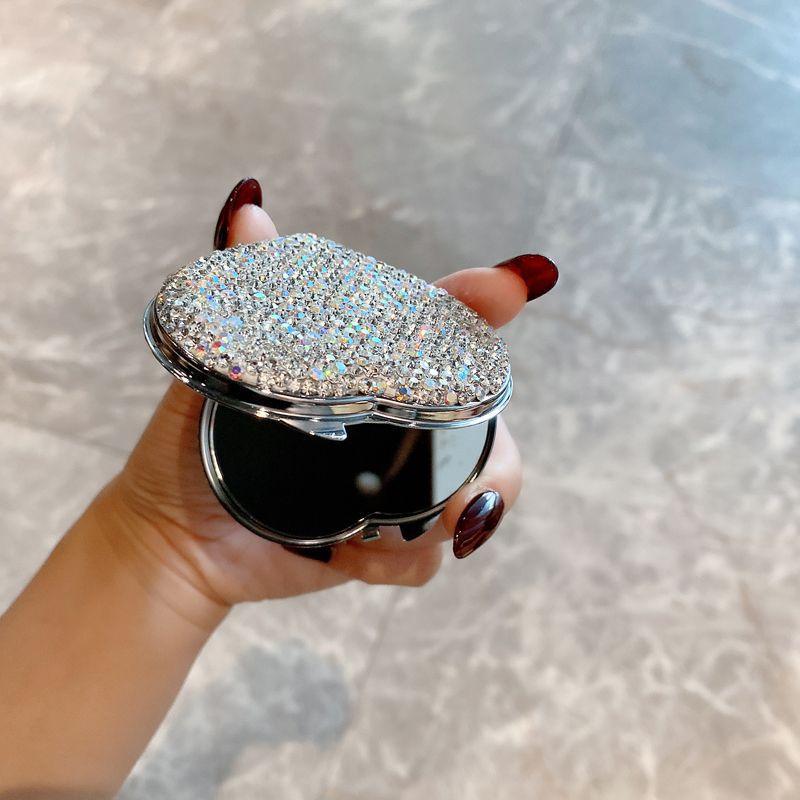 63g Weight Mirror Makeup Tools Types 1 Piece Quantity Rhinestone Material Heart Shape Pattern Glam, Shiny Style Glam Shiny Heart Shape Rhinestone Mirror 1 Piece 7