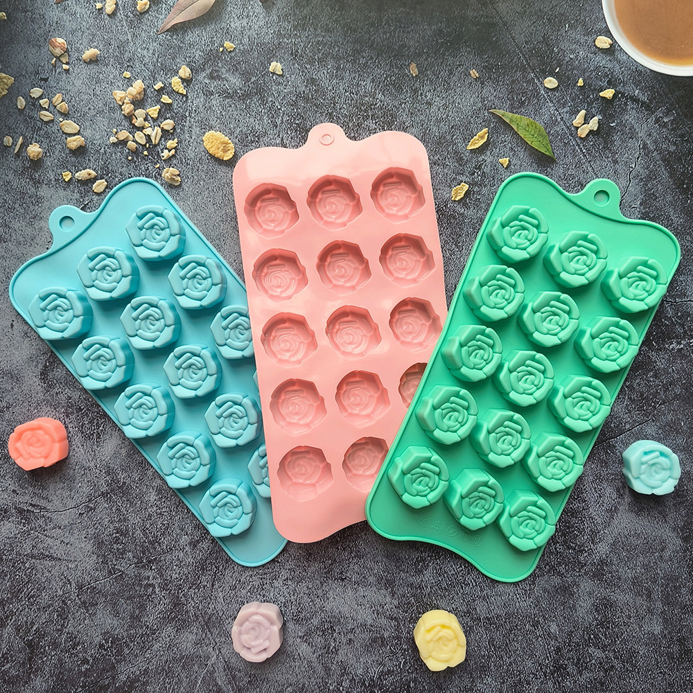 Silicone chocolate matriz de hielo 15 incluso estereoscópico rosas de chocolate 679 molde de pudín de galletas molde de dulces DIY