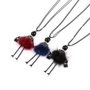 Cross-mirror mink fur dancing girl long sweater chain Korean clothes pendant jewelry doll factory direct necklace