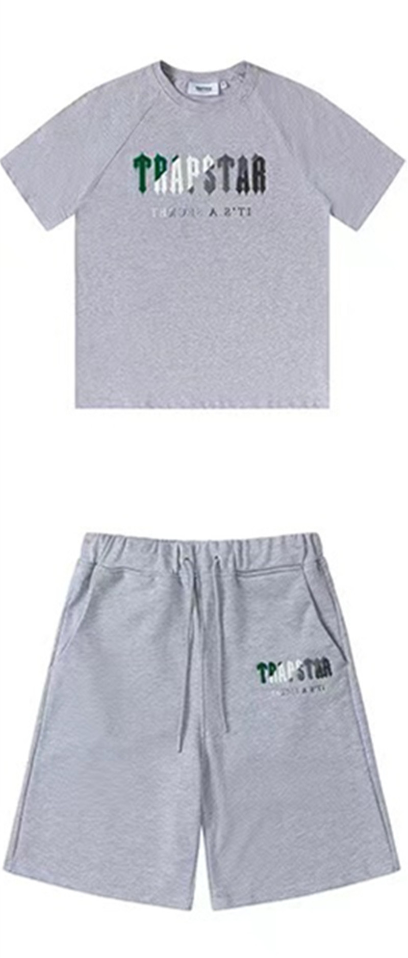 Verano nuevo trapstar letras verde blanco gris gradiente de color bordado toalla traje casual hombres y mujeres pareja mismo estilo